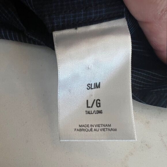 EXPRESS Men's Blue Plaid Cotton Slim Button Down Dress Shirt Size L Tall - Picture 6 of 9